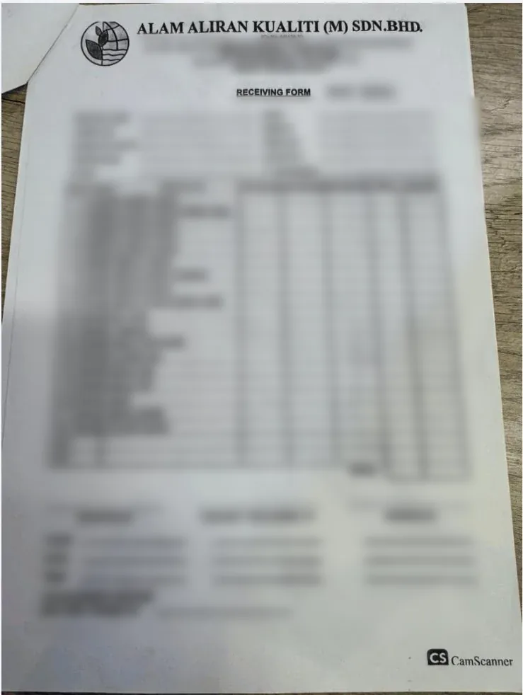 Before: Receiving form, filled by hand