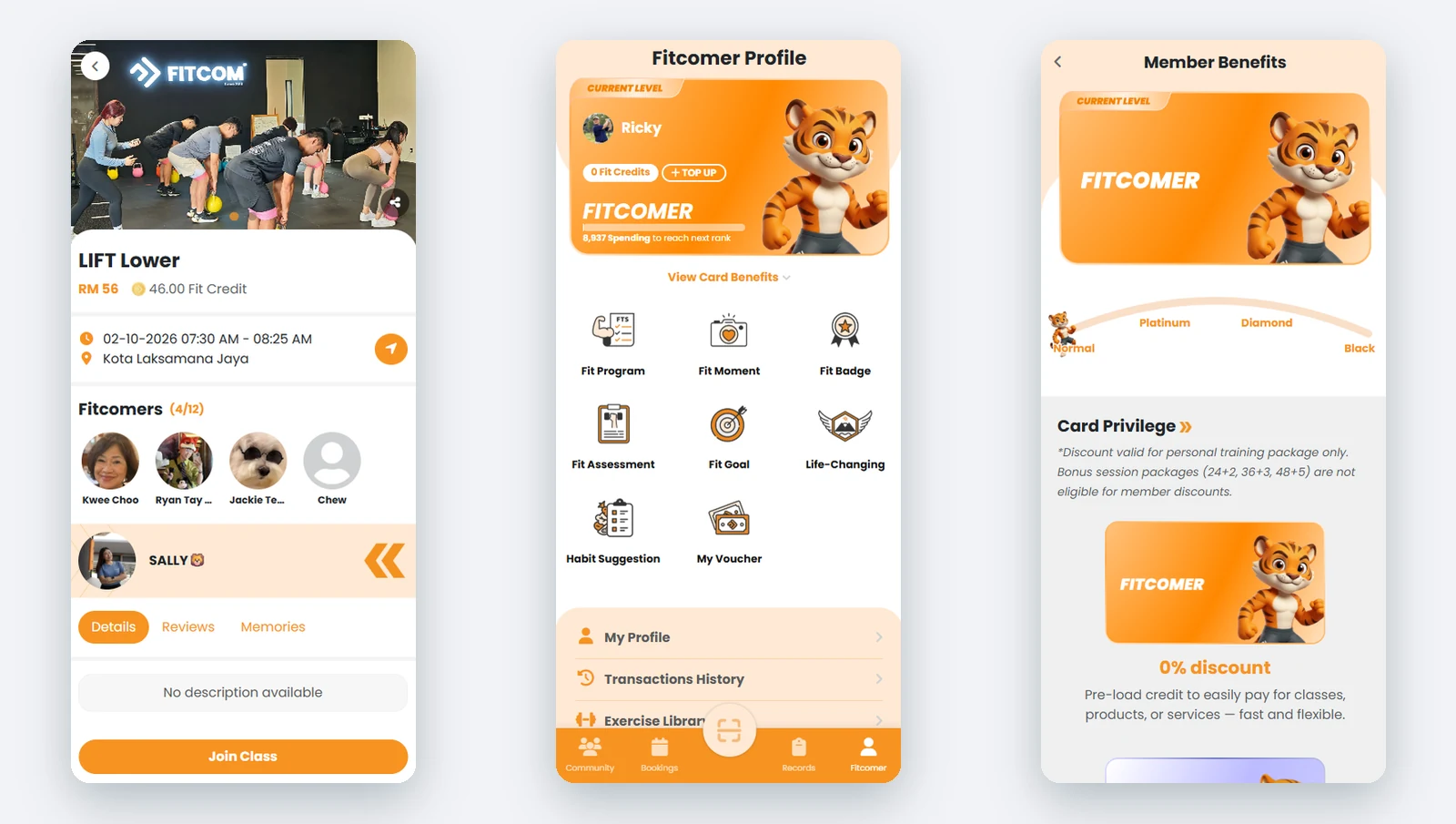 Customer portal: class detail, profile and member tiers
