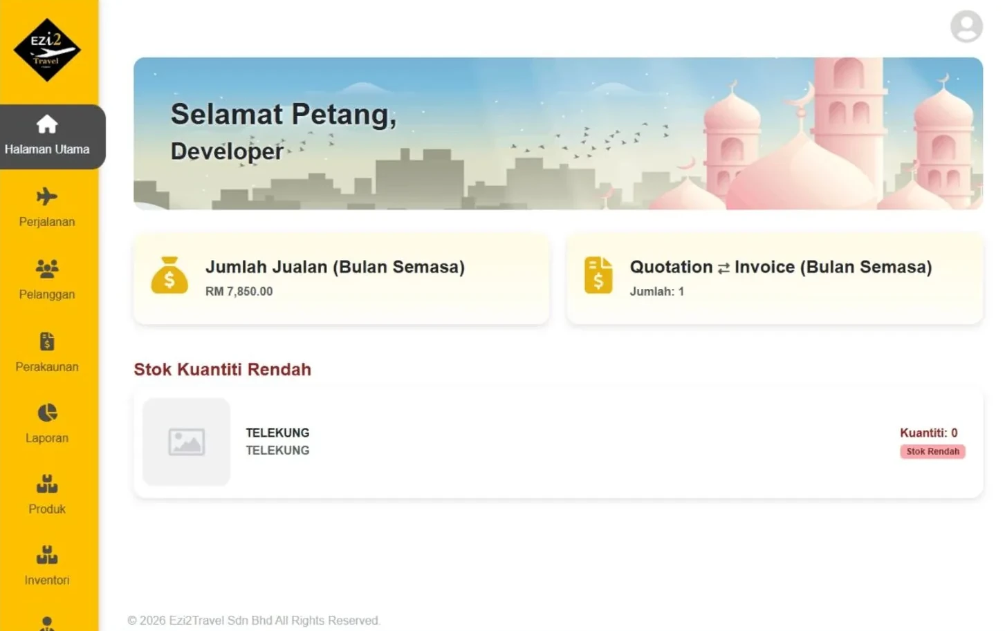 Travel agency ERP dashboard
